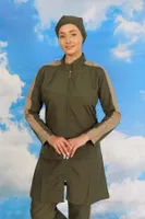 Kadın Pantolonlu Kolu Şeritli Tam Tesettür Mayo Haki Akbeniz 31065 Haki farklı açı