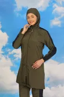 Kadın Pantolonlu Kolu Şeritli Tam Tesettür Mayo Haki Akbeniz 31066 Haki farklı açı