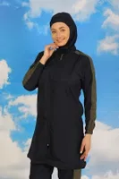 Kadın Pantolonlu Kolu Şeritli Tam Tesettür Mayo Lacivert Akbeniz 31065 Lacivert farklı açı