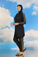 Kadın Pantolonlu Kolu Şeritli Tam Tesettür Mayo Lacivert Akbeniz 31065 Lacivert görsel 5