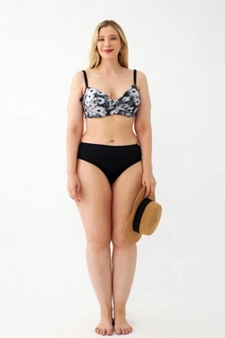 Kadın Papatya Desenli Gri Büyük Beden Bikini Takımı Akbeniz 35022 - Alternatif Görünüm