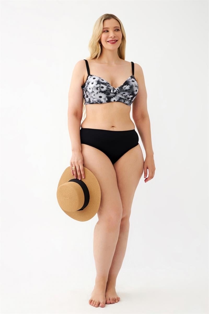 Kadın Papatya Desenli Gri Büyük Beden Bikini Takımı Akbeniz 35022