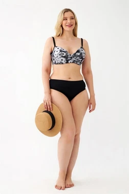 Kadın Papatya Desenli Gri Büyük Beden Bikini Takımı Akbeniz 35022