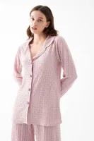 Kadın Pembe Önden Düğmeli Rahat Kesim Pijama Takımı Akbeniz 27956 Pembe farklı açı