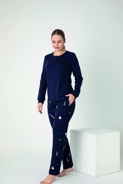 Kadın Penye İnterlok Patlı Uzun Kol Pijama Takım Confeo C840-938