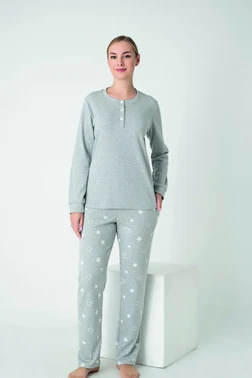 Kadın Penye İnterlok Patlı Uzun Kol Pijama Takım Confeo C840-941