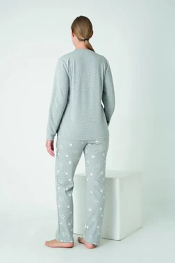 Kadın Penye İnterlok Patlı Uzun Kol Pijama Takım Confeo C840-941 - Alternatif Görünüm