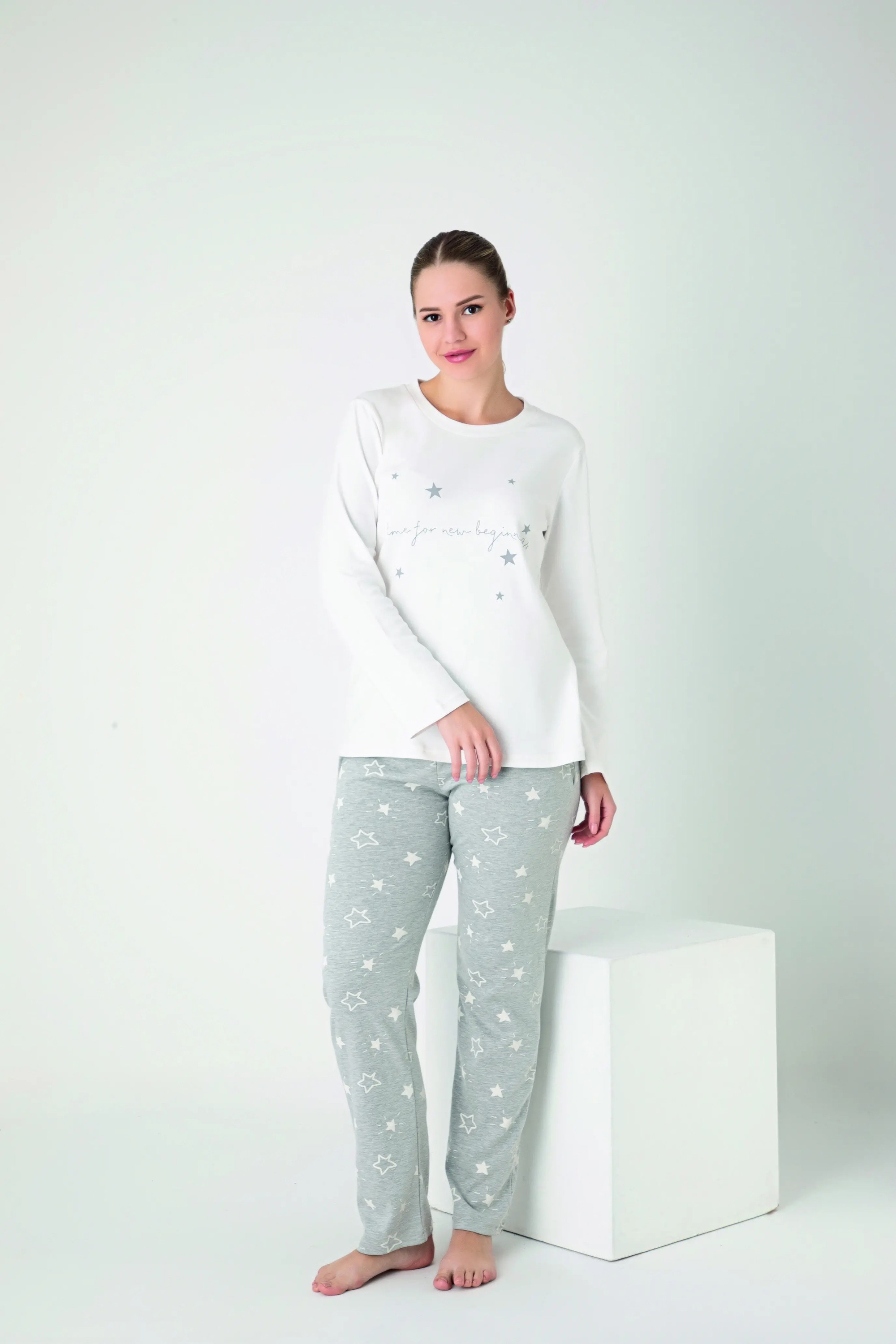 Kadın Penye İnterlok Uzun Kol Pijama Takım Confeo C840-942