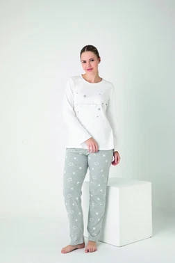 Kadın Penye İnterlok Uzun Kol Pijama Takım Confeo C840-942
