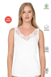Kadın Premium Kumaş Viskon Kaşkorse Esnek Rahat Yakası Dantel Detaylı Atlet Özkan 27653