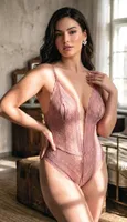 Kadın Pudra Dantel Detaylı Büyük Beden Fantezi Body NightLight 7070 Pudra