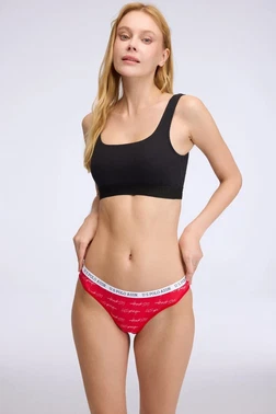 Us. POLO Assn. Kadın Renkli Pamuklu 3'lü Paket Slip Külot Kırmızı - Lacivert - Baskılı 3 lü Slip Us. POLO Assn. 66455 - Alternatif Görünüm