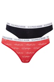 Us. POLO Assn. Kadın Renkli Pamuklu 3'lü Paket Slip Külot Kırmızı - Lacivert - Baskılı 3 lü Slip Us. POLO Assn. 66455