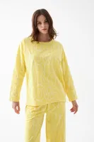 Kadın Sarı Desenli Oversize Kalın Pamuklu Pijama Takımı Akbeniz 2788 Sari görsel 6