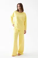 Kadın Sarı Desenli Oversize Kalın Pamuklu Pijama Takımı Akbeniz 2788 Sari farklı açı