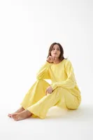 Kadın Sarı Desenli Oversize Kalın Pamuklu Pijama Takımı Akbeniz 2788 Sari