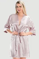 Kadın Saten Yazı İşlemeli Kuşak Bağlamalı Pudra Bride Sabahlık NBB 3232 Pudra