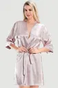 Kadın Saten Yazı İşlemeli Kuşak Bağlamalı Pudra Bride Sabahlık NBB 3232
