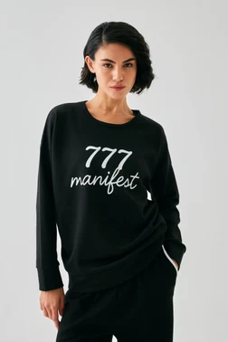 Kadın Siyah 777 Manifest Baskılı Oversize 2 İplik Eşofman Takımı Akbeniz B2222 - Alternatif Görünüm