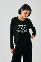 Kadın Siyah 777 Manifest Baskılı Oversize 2 İplik Eşofman Takımı Akbeniz B2222 Siyah görsel 4