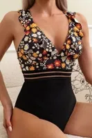 Kadın Siyah Çiçek Desenli Tül Detaylı Tek Parça Mayo Bella Notte M-9037 Siyah görsel 4