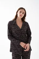 Kadın Siyah Kalp Desenli Düğmeli Pamuklu Pijama Takımı Akbeniz 27951 Siyah görsel 4