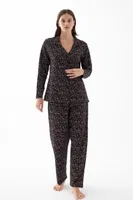 Kadın Siyah Kalp Desenli Düğmeli Pamuklu Pijama Takımı Akbeniz 27951 Siyah farklı açı