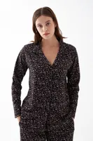 Kadın Siyah Kalp Desenli Düğmeli Pamuklu Pijama Takımı Akbeniz 27951 Siyah