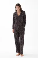 Kadın Siyah Kalp Desenli Düğmeli Pamuklu Pijama Takımı Akbeniz 27951 Siyah detay görünüm