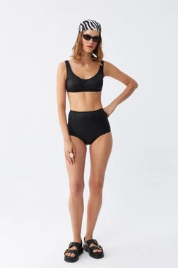 Kadın Siyah Pedli Yüksek Bel Bikini Takımı Akbeniz 35017