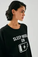 Kadın Siyah Sleep Mode On Baskılı Oversize 2 İplik Eşofman Takımı Akbeniz B3333 Siyah görsel 6