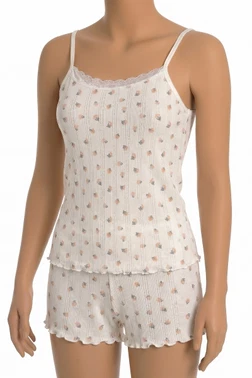 Öts İç Giyim Kadın Tekli %100 Pamuk Pijama Takımı Çiçekli İp Askılı Fitilli Atlet Şort Yazlık Ev Giyimi Öts 3712