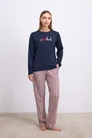 Kadın Uzun Kol Sweatshirt ve Ekose Pantolon Pijama Takımı Rahat ve Şık Ev Giyimi Anıl 11585 Lacivert