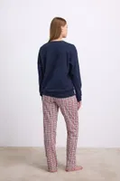 Kadın Uzun Kol Sweatshirt ve Ekose Pantolon Pijama Takımı Rahat ve Şık Ev Giyimi Anıl 11585 Lacivert detay görünüm