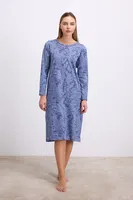 Kadın Uzun Kollu Desenli Gecelik Anıl 11567 Çivit