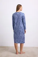Kadın Uzun Kollu Desenli Gecelik Anıl 11567 Çivit detay görünüm