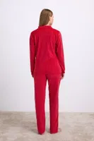 Kadın Uzun Kollu Fermuarlı Sweatshirt ve Pantolon Takımı – Kadife Görünümlü Yumuşak Kumaş Anıl 11565 Kırmızı detay görünüm