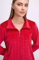 Kadın Uzun Kollu Fermuarlı Sweatshirt ve Pantolon Takımı – Kadife Görünümlü Yumuşak Kumaş Anıl 11565 Kırmızı farklı açı
