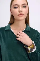 Kadın Uzun Kollu Kadife Sweatshirt ve Pantolon Takım Yumuşak ve Şık Ev Giyimi Anıl 11555 Koyu Yeşil detay görünüm