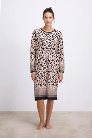 Anıl Kadın Uzun Kollu Leopar Desenli ve Doğal Dokulu Gecelik Anıl 11539