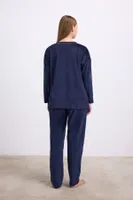 Kadın Uzun Kollu Sweatshirt ve Pantolon Pijama Takımı Konforlu Uyku & Ev Giyimi Anıl 11573 Lacivert detay görünüm
