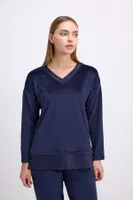 Kadın Uzun Kollu Sweatshirt ve Pantolon Pijama Takımı Konforlu Uyku & Ev Giyimi Anıl 11573 Lacivert farklı açı