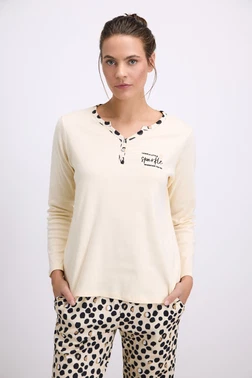 Anıl Kadın Uzun Kollu T-Shirt ve Pantolon Pijama Takımı – %100 Pamuk, Leopar Desen Detaylı Anıl 11549 - Alternatif Görünüm