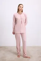 Kadın Uzun Kollu T-Shirt ve Pantolon Takım Anıl 11618 Gül Kurusu