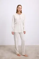 Kadın Uzun Kollu T-Shirt ve Pantolon Takım Anıl 11618 Fil Dişi farklı açı