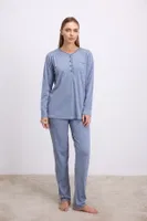 Kadın Uzun Kollu T-Shirt ve Pantolon Takım Anıl 11618 Çivit görsel 4