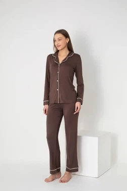Kadın Uzun Kol Viskon Önü Düğmeli Pijama Takımı Confeo C840-058