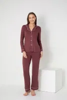 Kadın Uzun Kol Viskon Önü Düğmeli Pijama Takımı Confeo C840-058 Kızılcık farklı açı