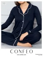 Kadın Uzun Kol Viskon Önü Düğmeli Pijama Takımı Confeo C840-058 Lacivert görsel 8