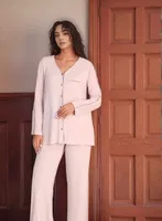 Kadın V Yaka Uzunkollu Loose Takım Confeo C840-854 Pudra görsel 4